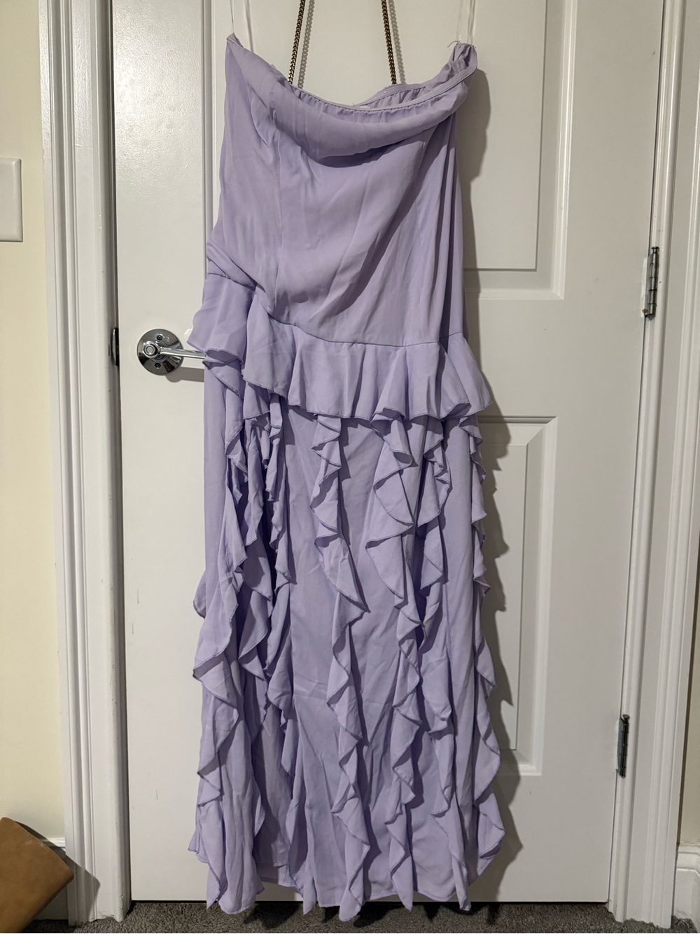 Peppermayo Lilac Strapless Ruffle Maxi Dress